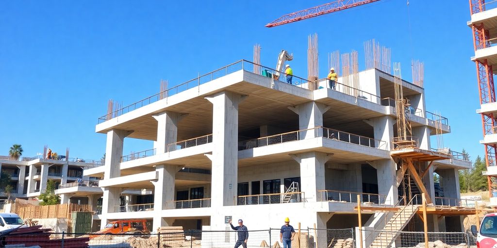 Gambar konstruksi modern dengan struktur beton inovatif.